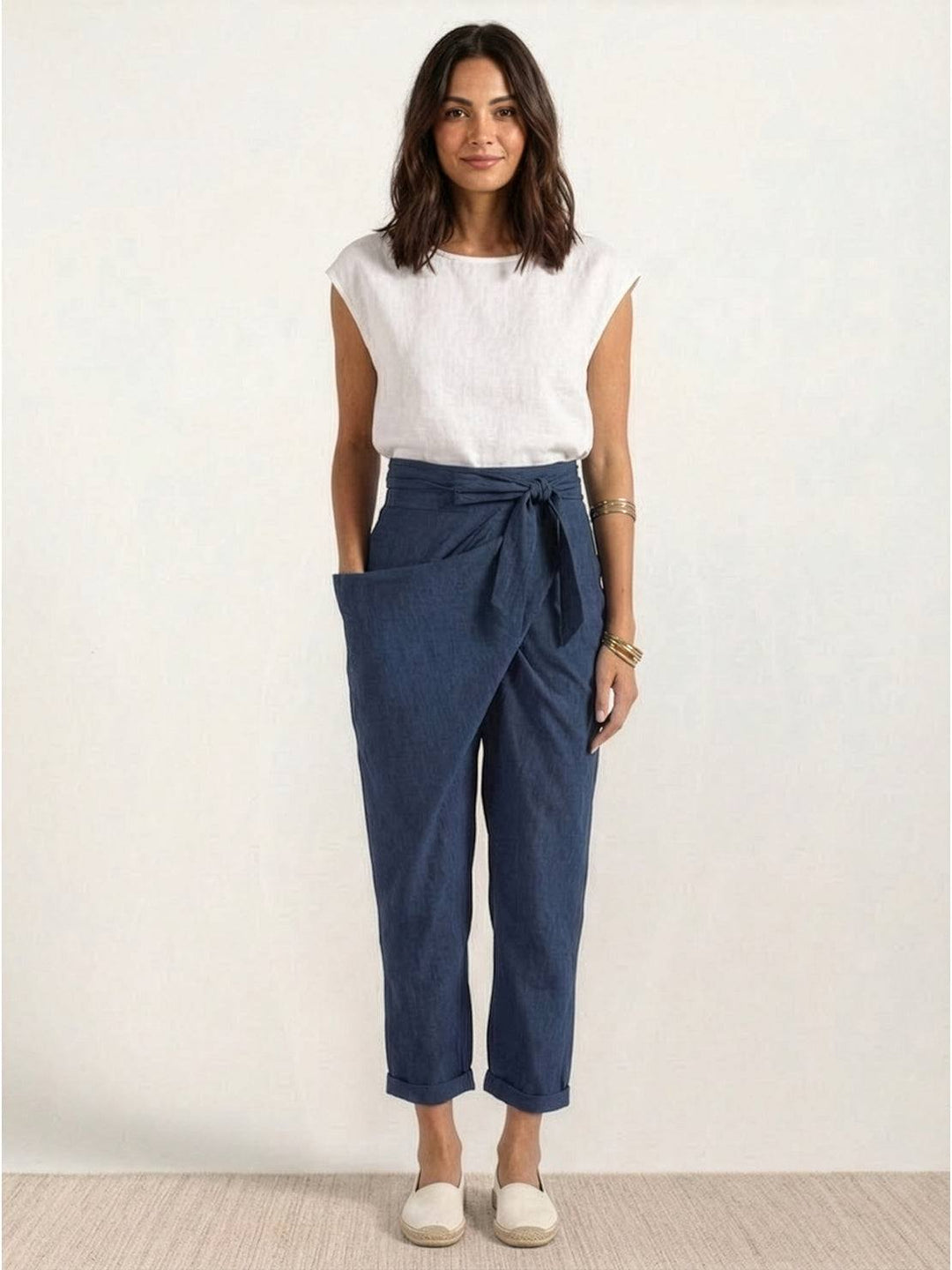 Laurel | Cropped Tapered Trousers with High Waist and Wrap Front