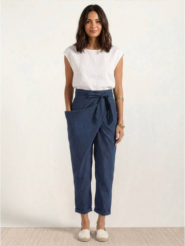 Laurel | Cropped Tapered Trousers with High Waist and Wrap Front
