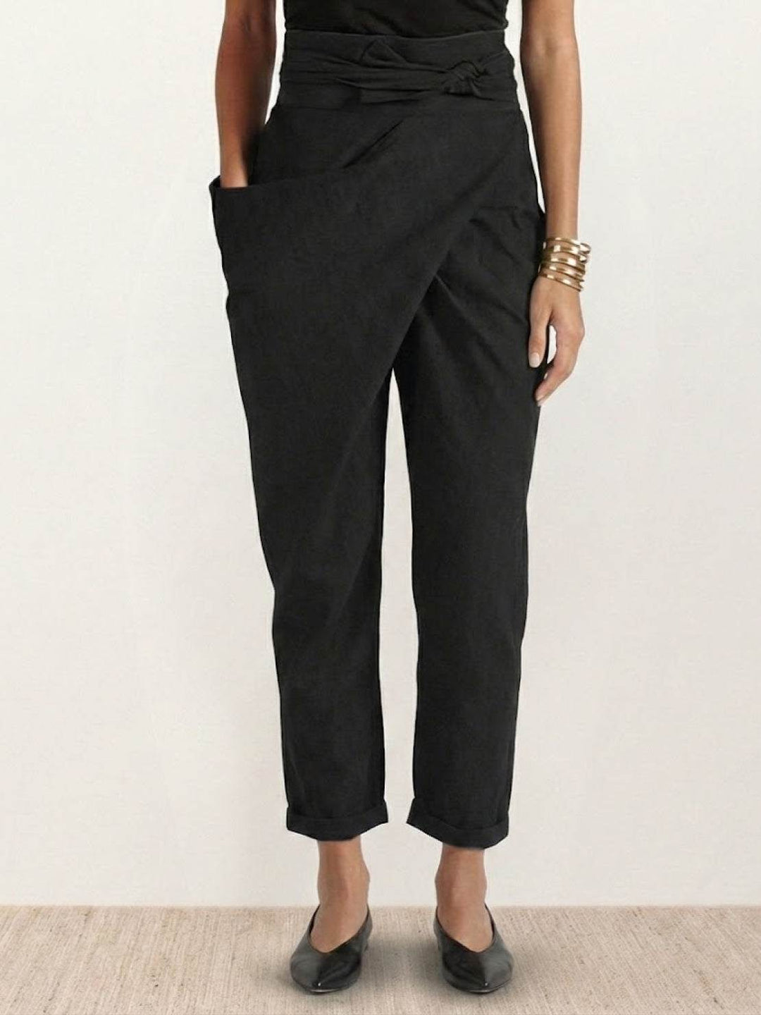 Laurel | Cropped Tapered Trousers with High Waist and Wrap Front