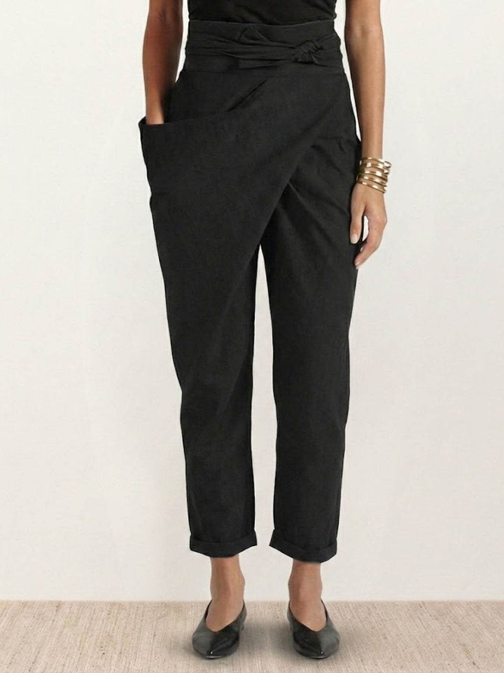 Laurel | Cropped Tapered Trousers with High Waist and Wrap Front
