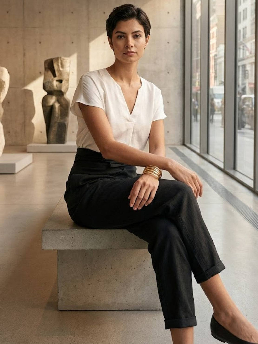 Laurel | Cropped Tapered Trousers with High Waist and Wrap Front
