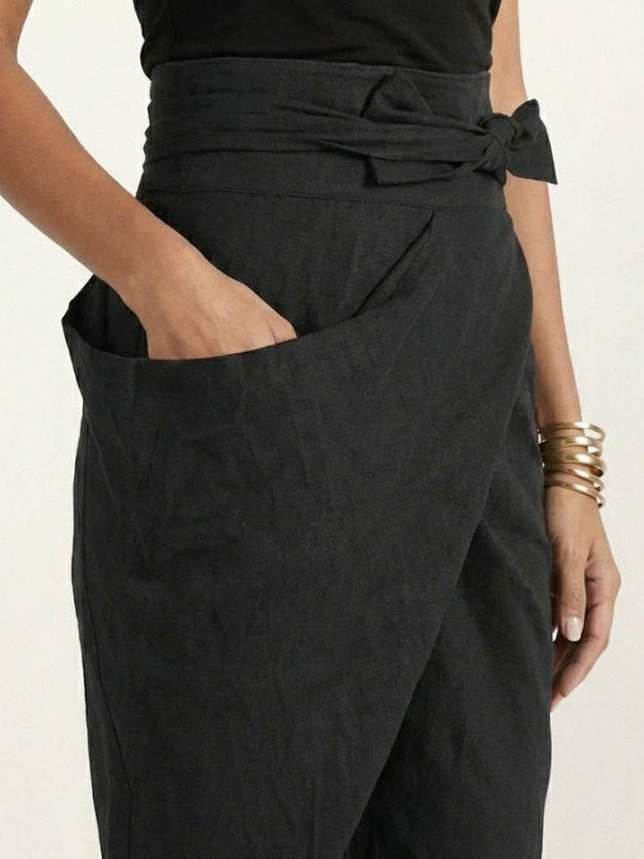 Laurel | Cropped Tapered Trousers with High Waist and Wrap Front
