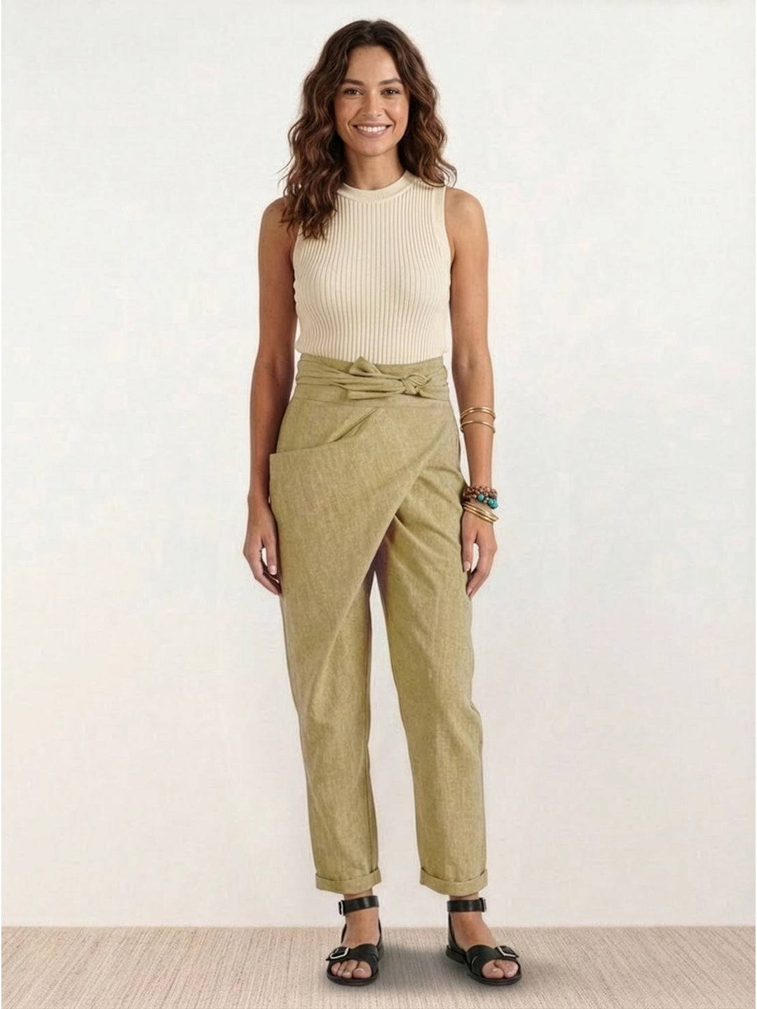 Laurel | Cropped Tapered Trousers with High Waist and Wrap Front