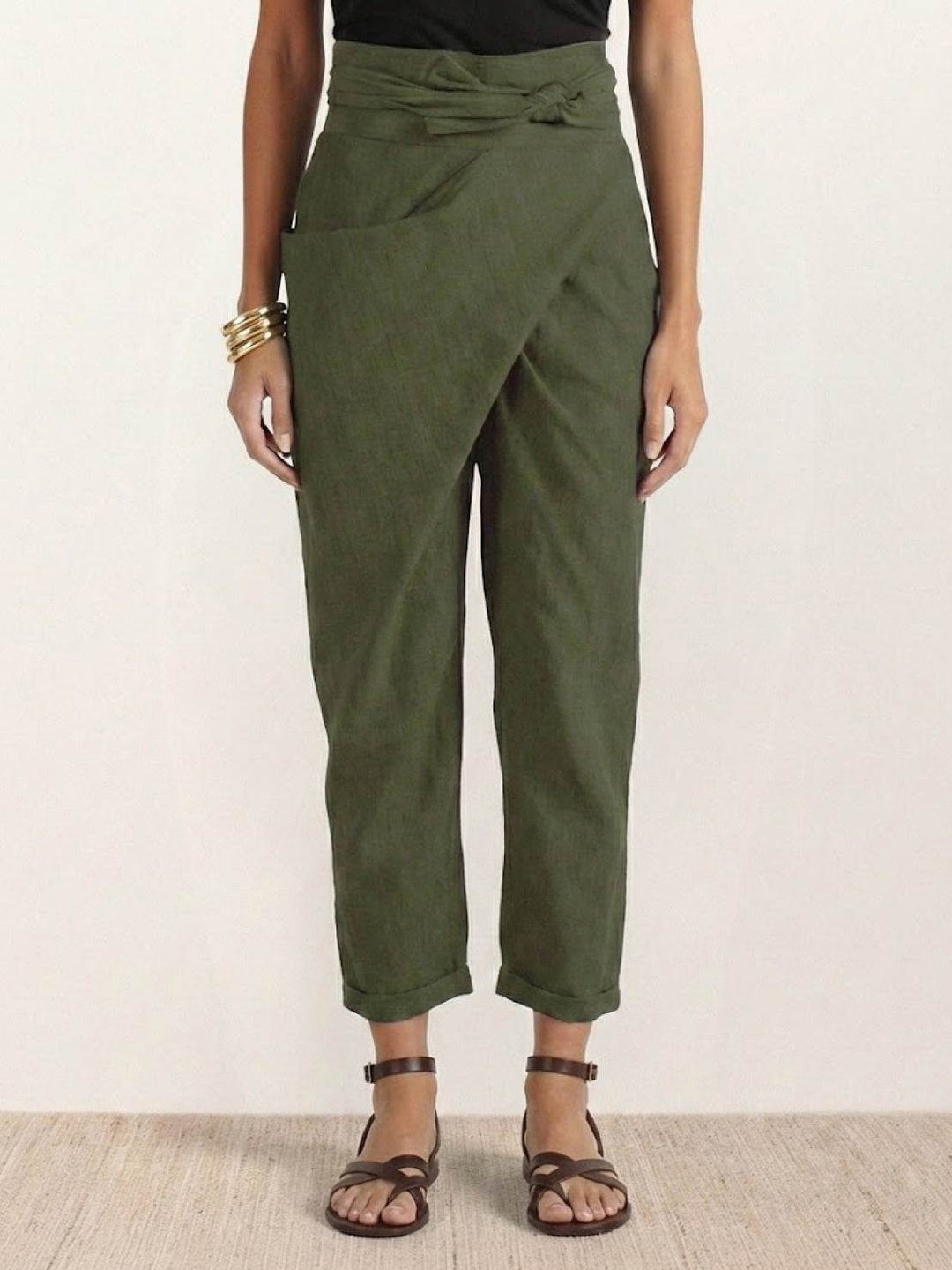 Laurel | Cropped Tapered Trousers with High Waist and Wrap Front