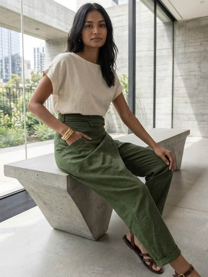 Laurel | Cropped Tapered Trousers with High Waist and Wrap Front