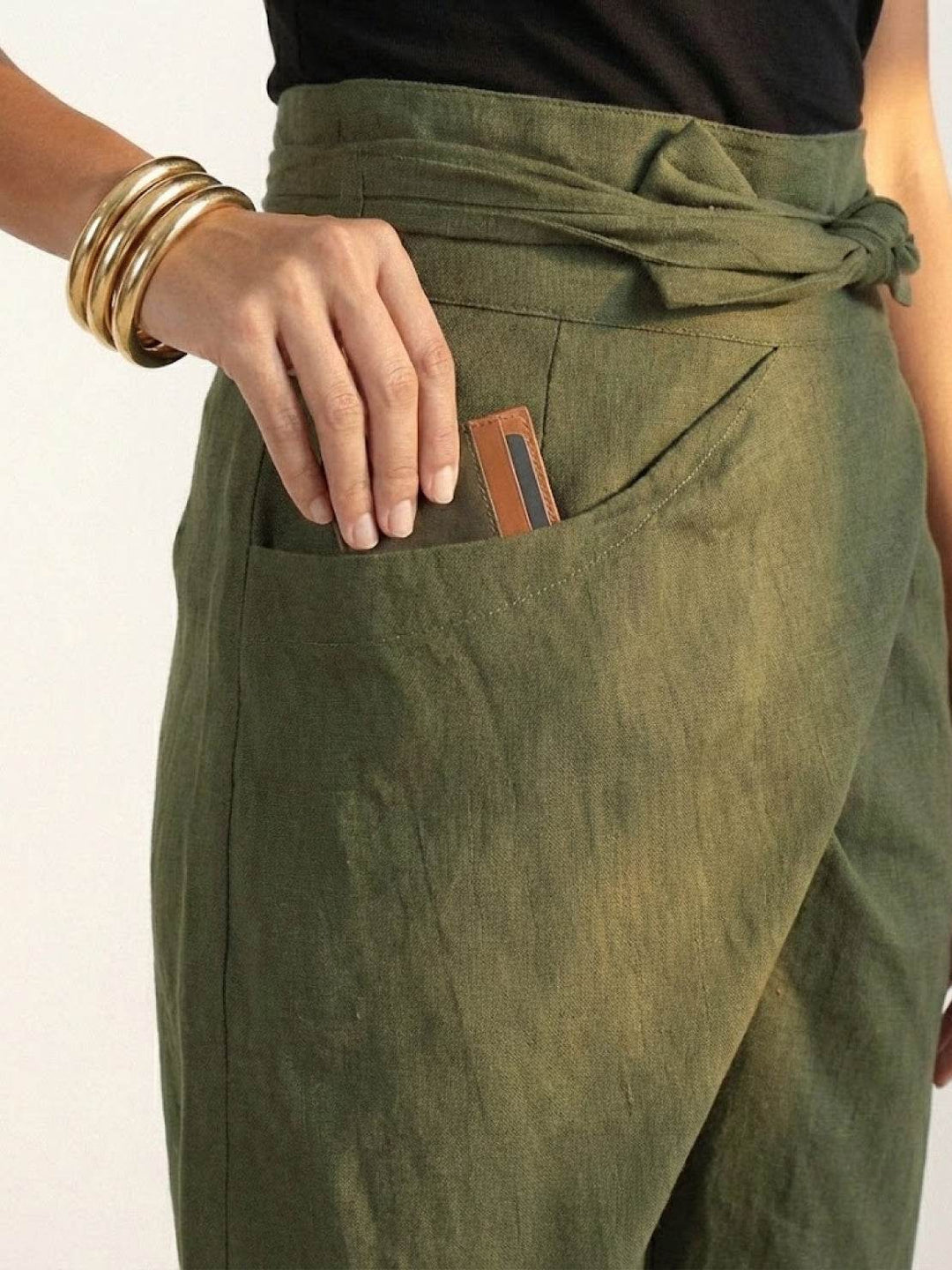 Laurel | Cropped Tapered Trousers with High Waist and Wrap Front