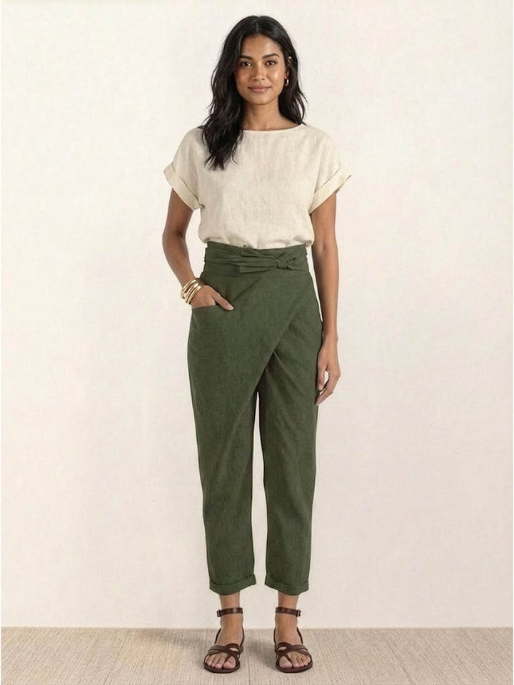 Laurel | Cropped Tapered Trousers with High Waist and Wrap Front