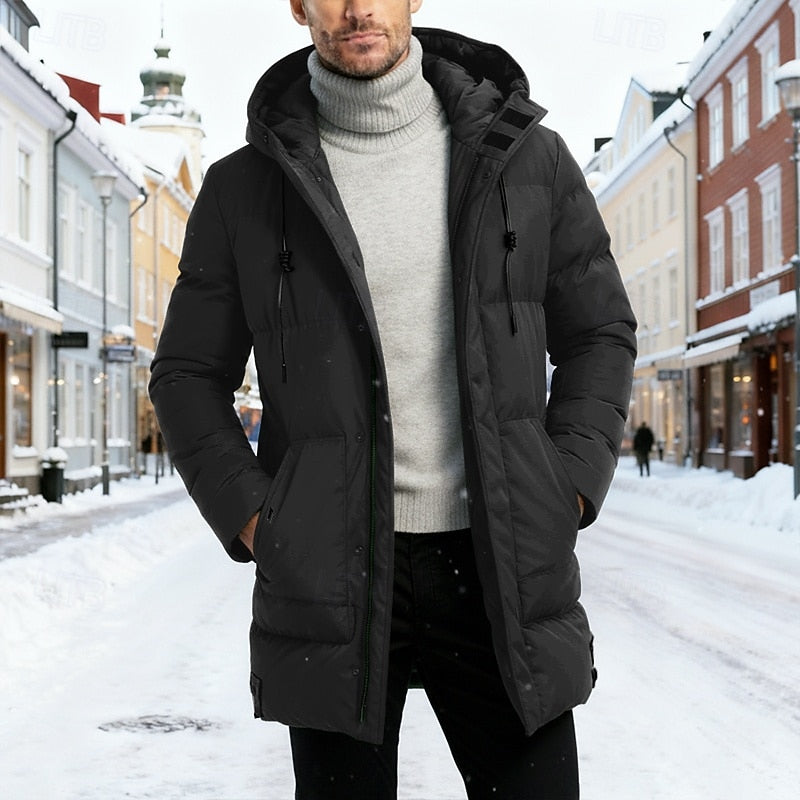 Gerald | Quilted Long Winter Coat with Hood