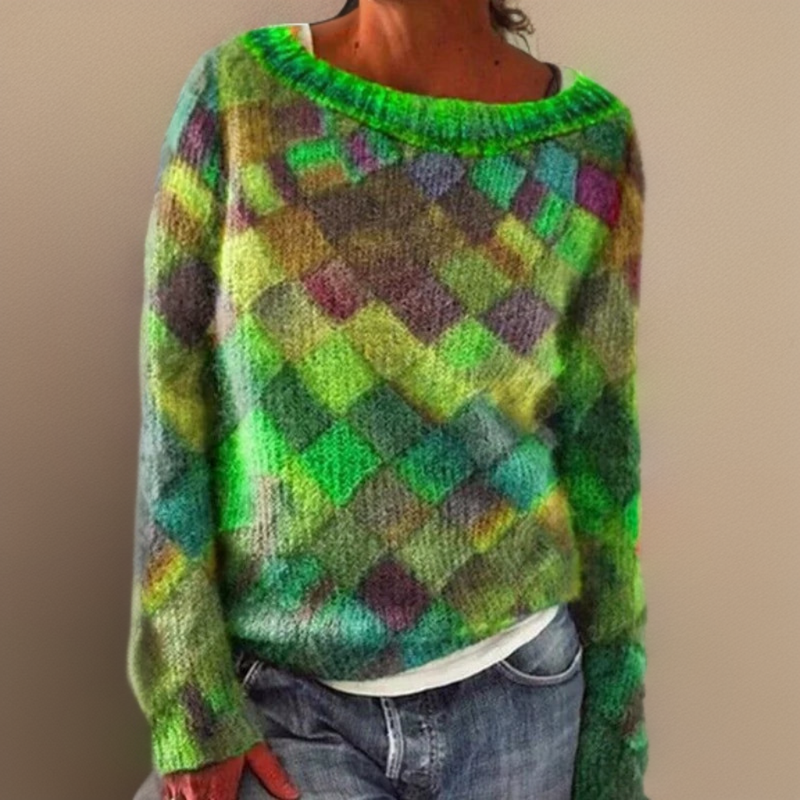 Arielle | Comfortable, loose-fitting sweater with check pattern