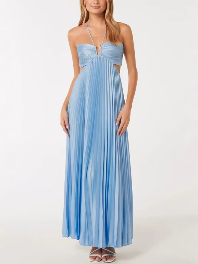 Magnificent Halterneck Neckline Chiffon Flowing Silhouette For Wedding Guests Dress