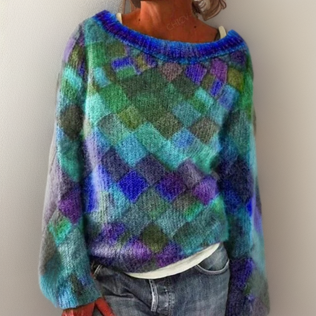 Azalea | Fashionable, Loose Sweater with Check Pattern