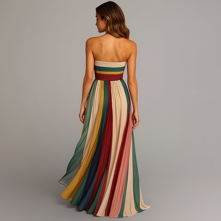 Stunning Festive Sweeping Pleated Maxi Dress in Rich Jewel Tones for Holiday Celebrations