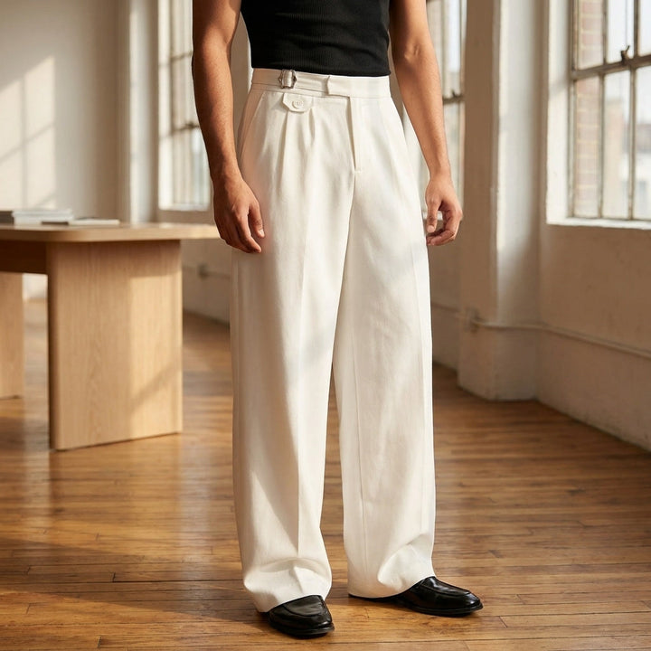 Jade | Men's Pants with Pleats and Side Buckle