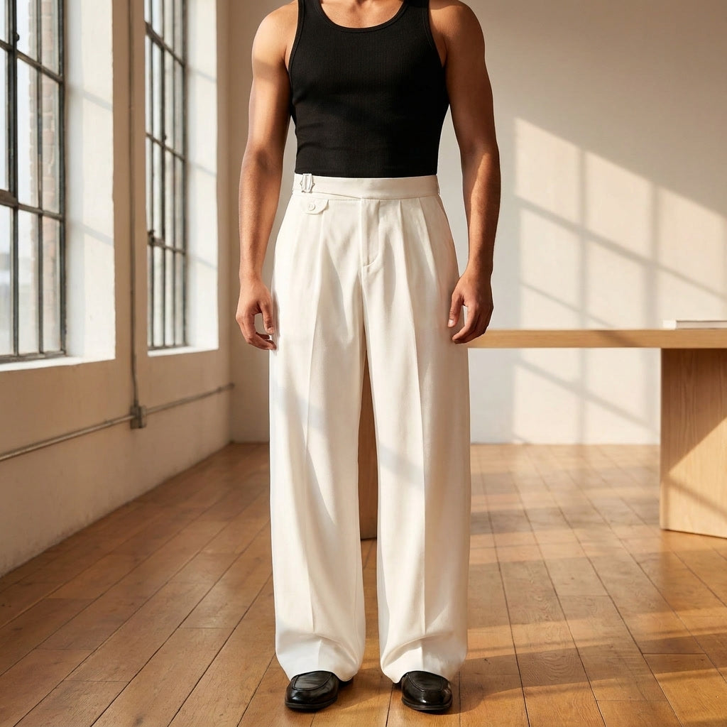 Jade | Men's Pants with Pleats and Side Buckle