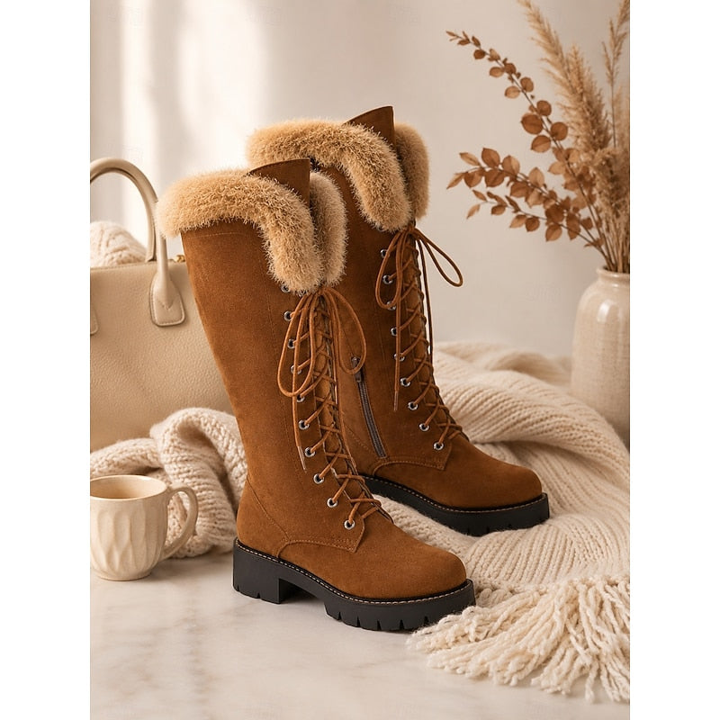 Aurelia | Cozy Knee-High Boots with Laces for Winter