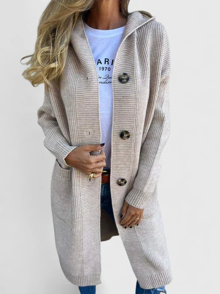 GRACIE – LONG RIBBED HOODIE CARDIGAN