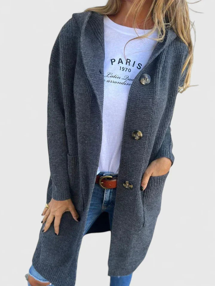 GRACIE – LONG RIBBED HOODIE CARDIGAN