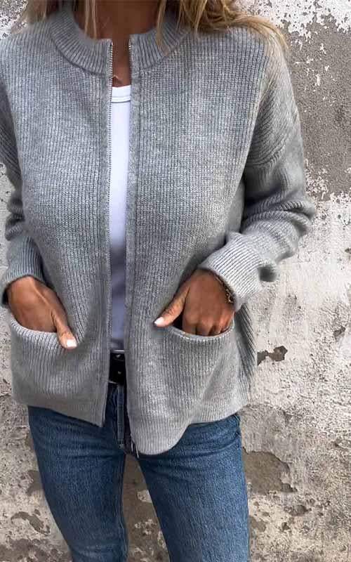 Aurora - Cotton Knitted Zipper Cardigan