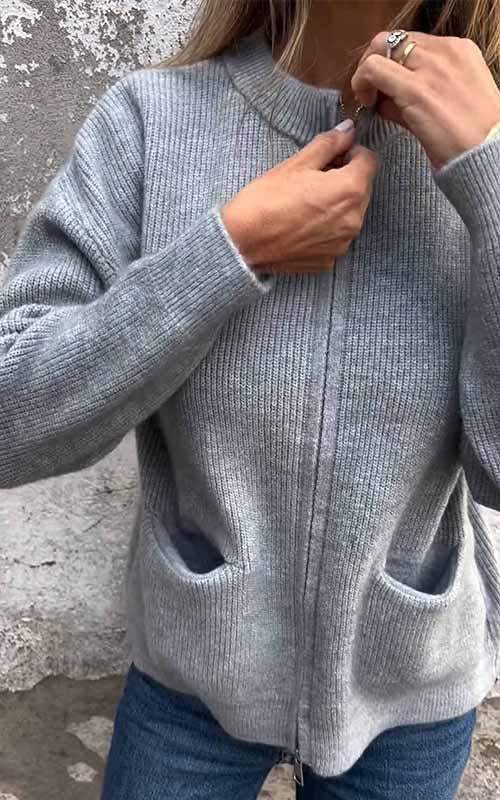 Aurora - Cotton Knitted Zipper Cardigan