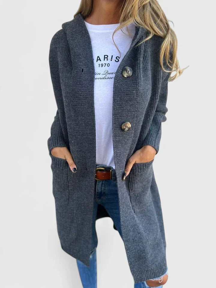 GRACIE – LONG RIBBED HOODIE CARDIGAN