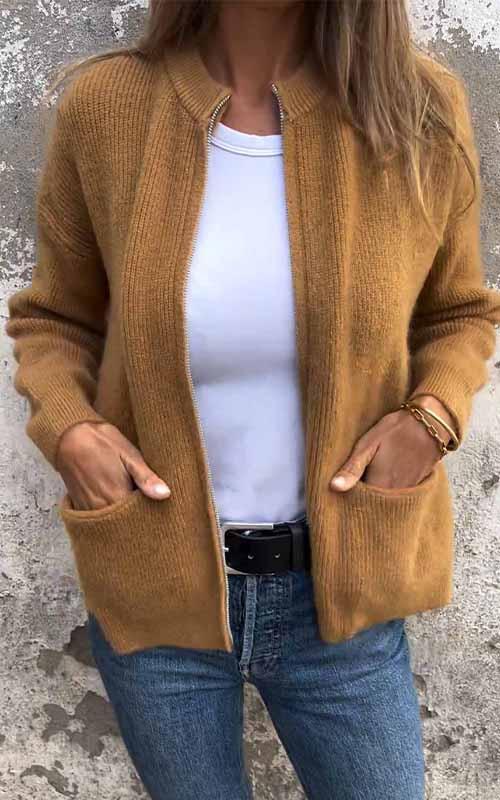 Aurora - Cotton Knitted Zipper Cardigan