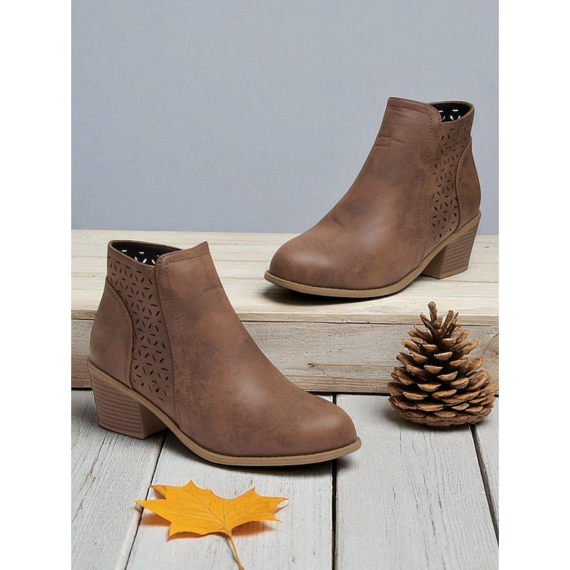 Hollis | Cutout Low Heeled Ankle Boots