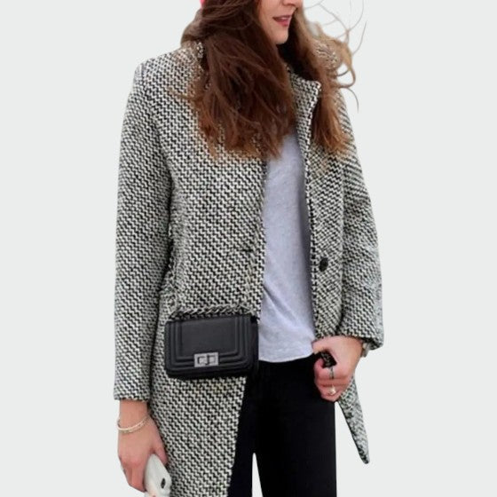 Ladies Houndstooth Longline Fitted Jacket