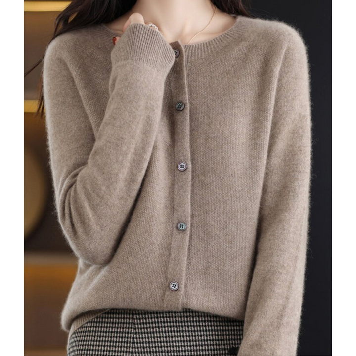 Knitted Cardigan with Round Neck and Button Front