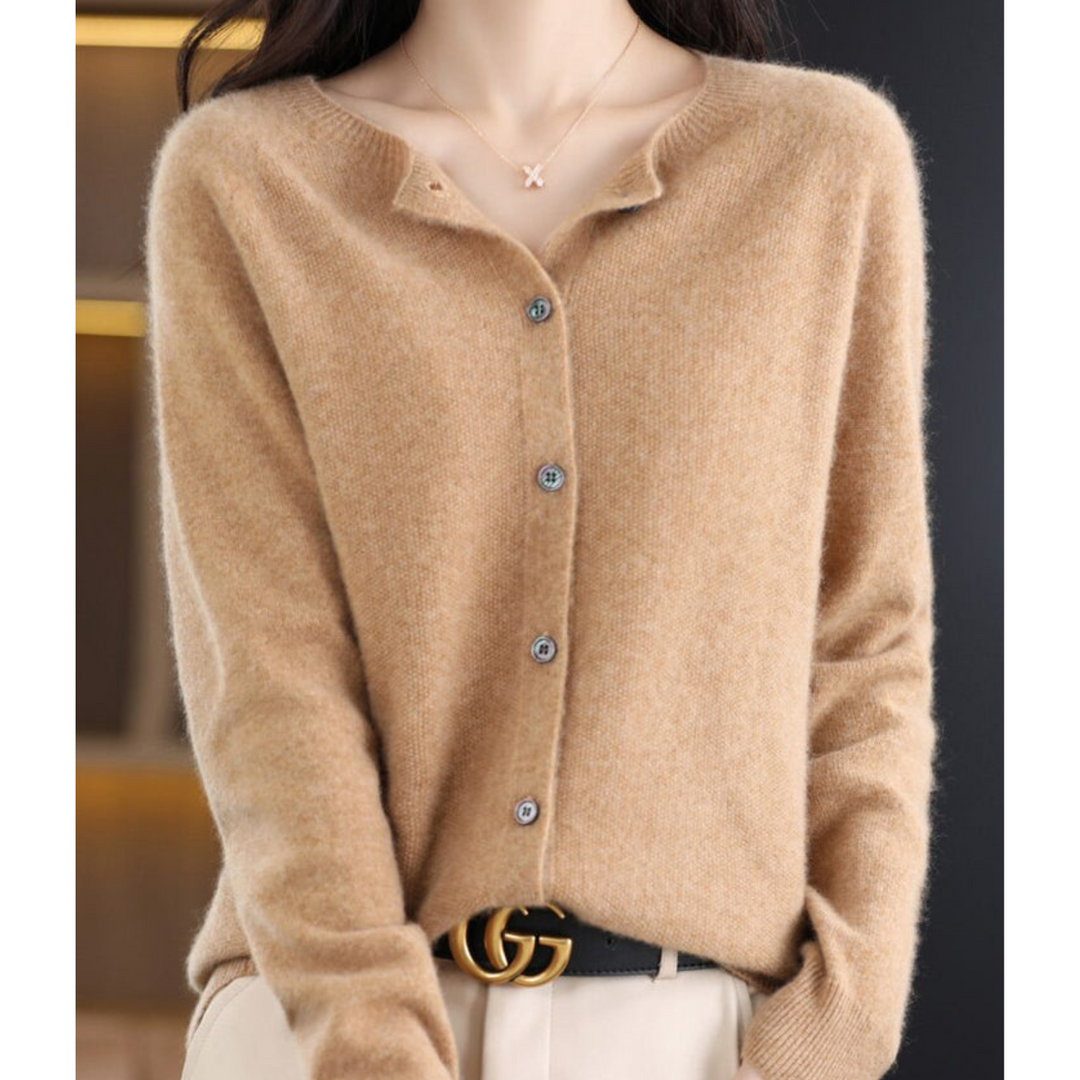 Knitted Cardigan with Round Neck and Button Front