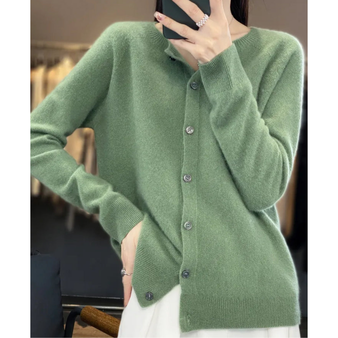 Knitted Cardigan with Round Neck and Button Front