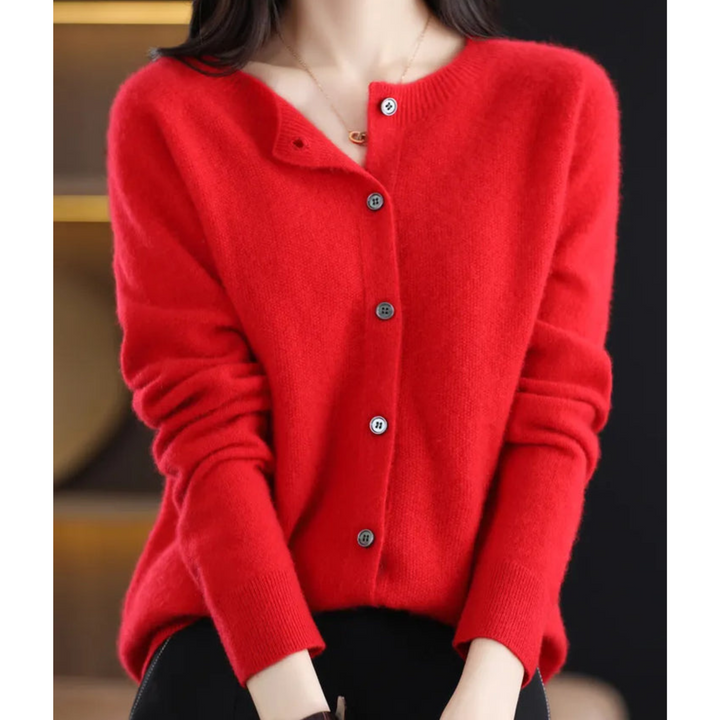 Knitted Cardigan with Round Neck and Button Front