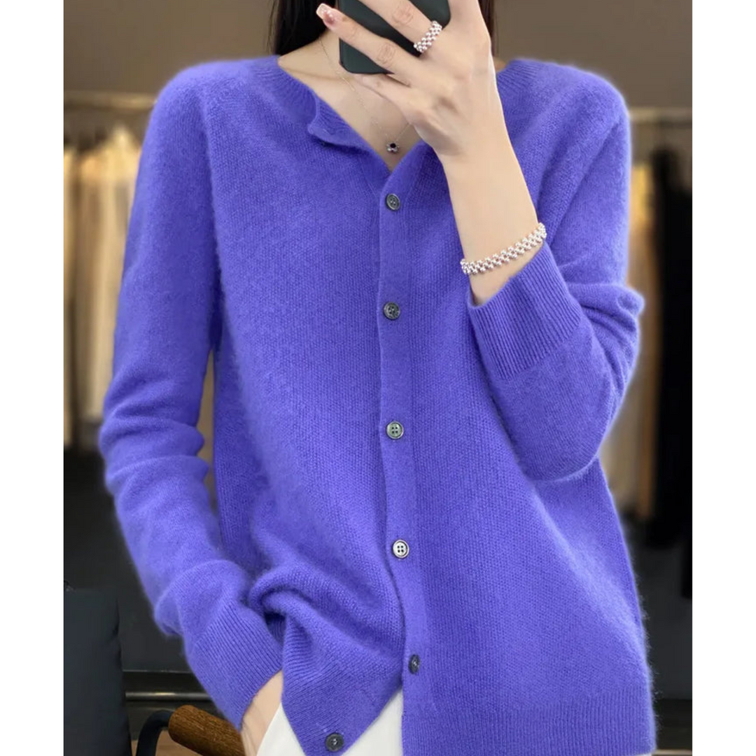 Knitted Cardigan with Round Neck and Button Front