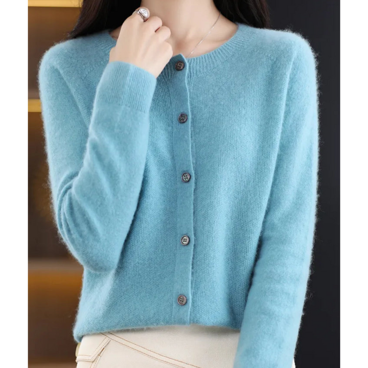 Knitted Cardigan with Round Neck and Button Front