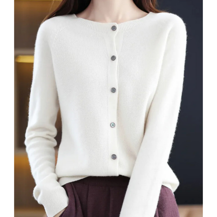 Knitted Cardigan with Round Neck and Button Front