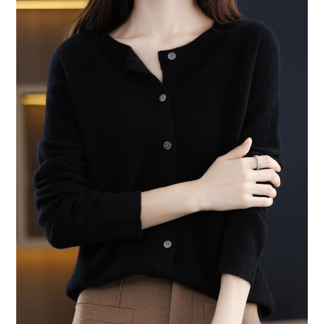 Knitted Cardigan with Round Neck and Button Front