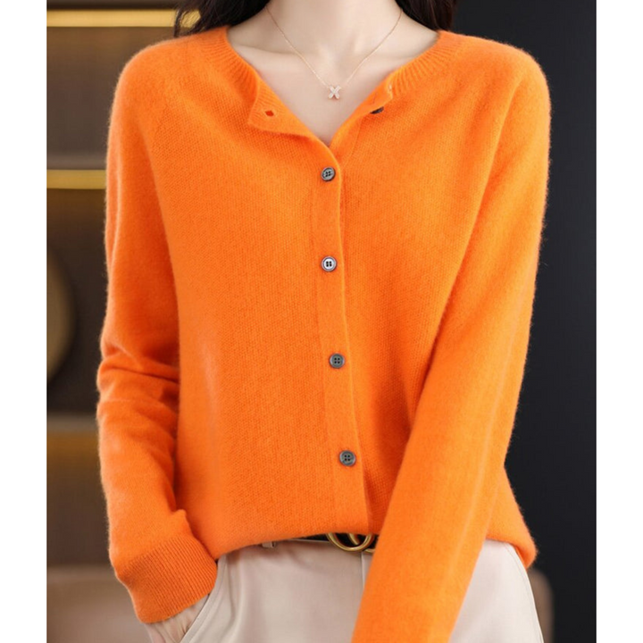 Knitted Cardigan with Round Neck and Button Front