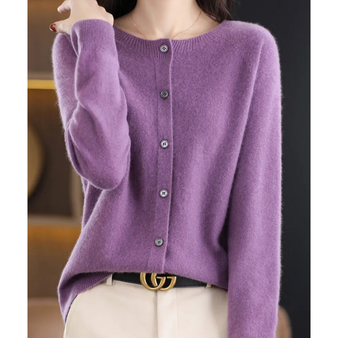 Knitted Cardigan with Round Neck and Button Front