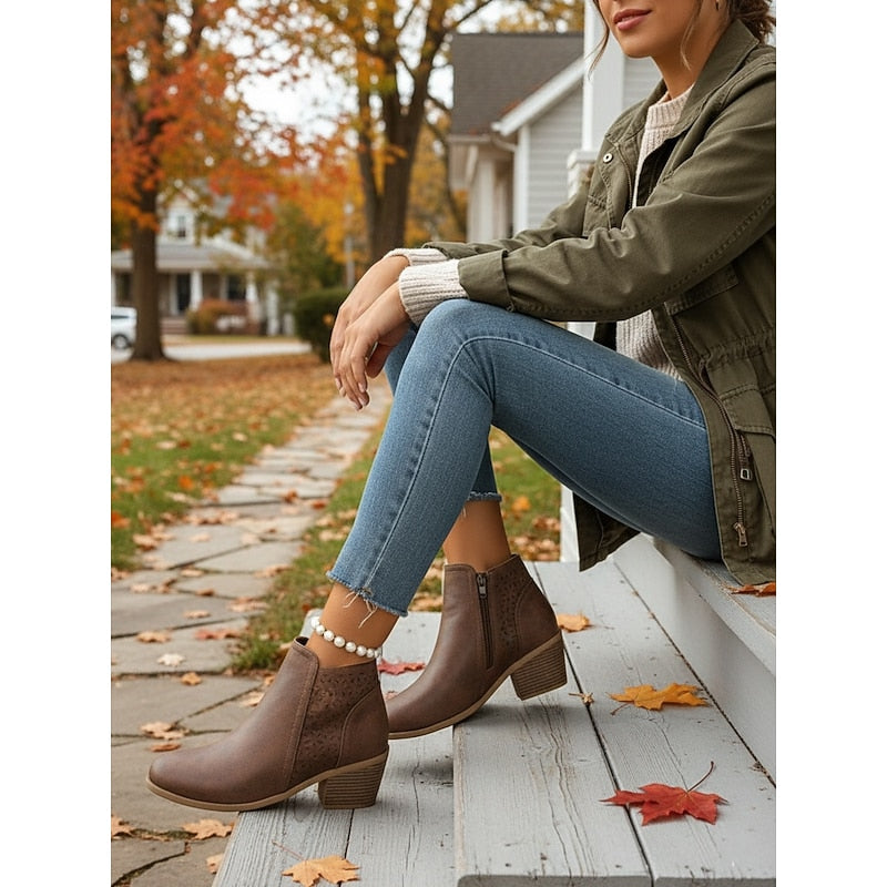 Hollis | Cutout Low Heeled Ankle Boots