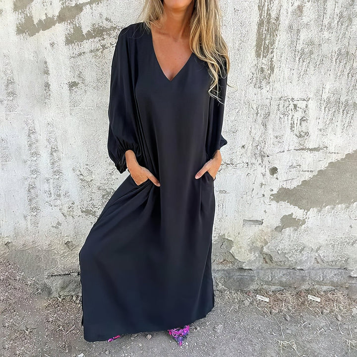 Women’s Chiffon Georgette Maxi Dress – Elegant Flowing Side Slit Dress with Hidden Pockets