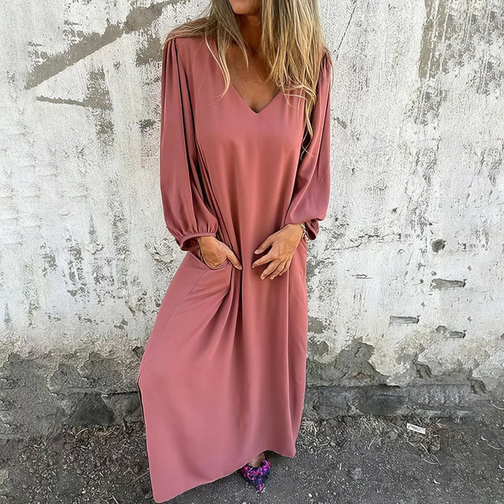Women’s Chiffon Georgette Maxi Dress – Elegant Flowing Side Slit Dress with Hidden Pockets