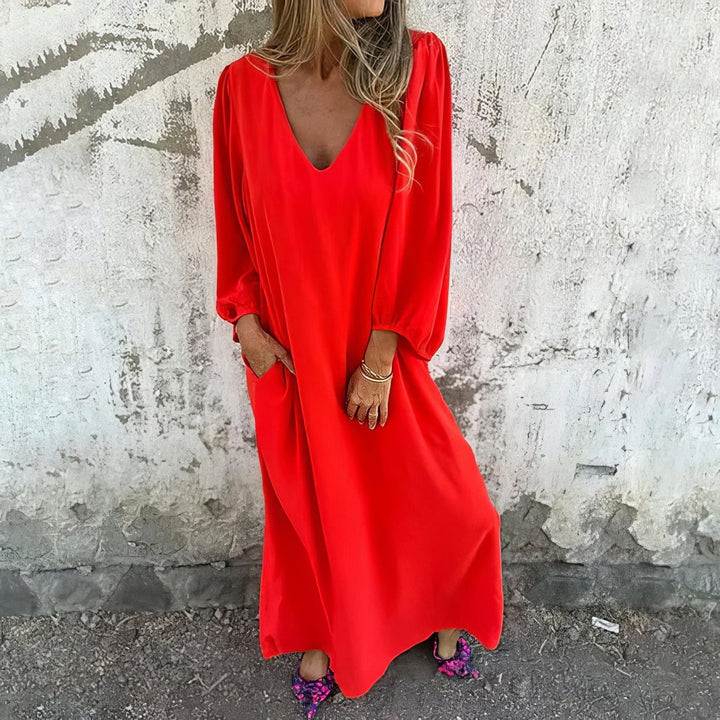 Women’s Chiffon Georgette Maxi Dress – Elegant Flowing Side Slit Dress with Hidden Pockets