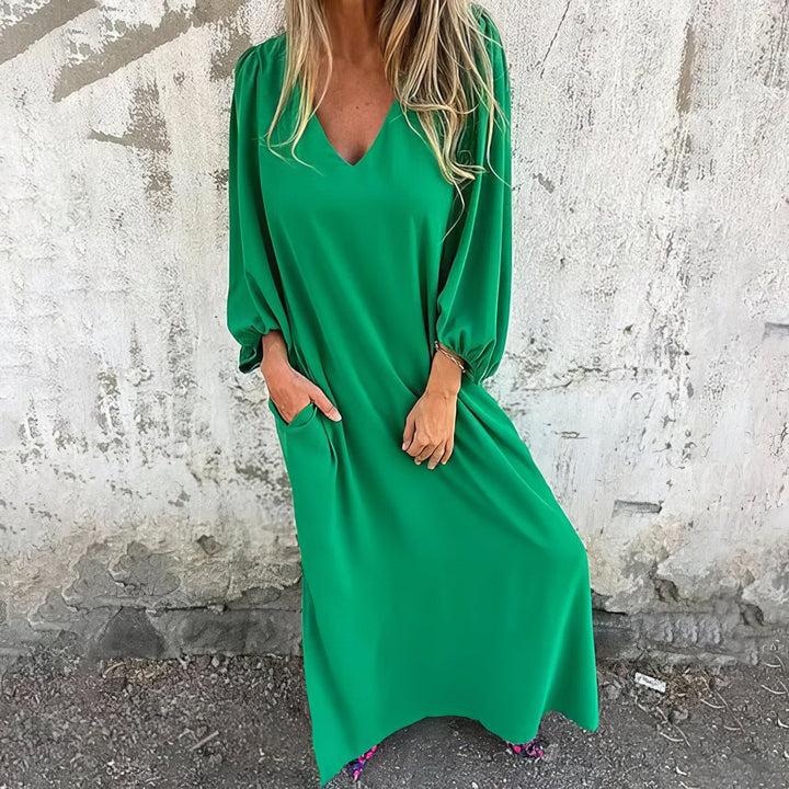 Women’s Chiffon Georgette Maxi Dress – Elegant Flowing Side Slit Dress with Hidden Pockets
