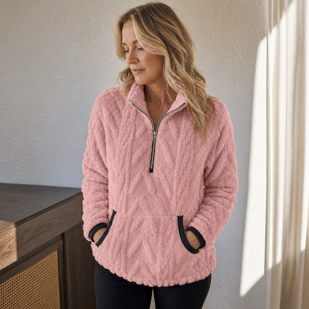Lunelle – Plush Half-Zip Fleece Pullover with Kangaroo Pocket