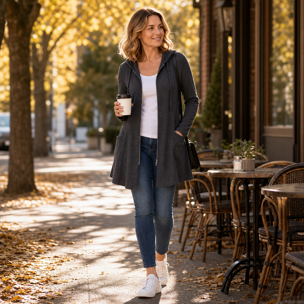 Magnolia | Women's Long Hoodie with Zipper and Pockets