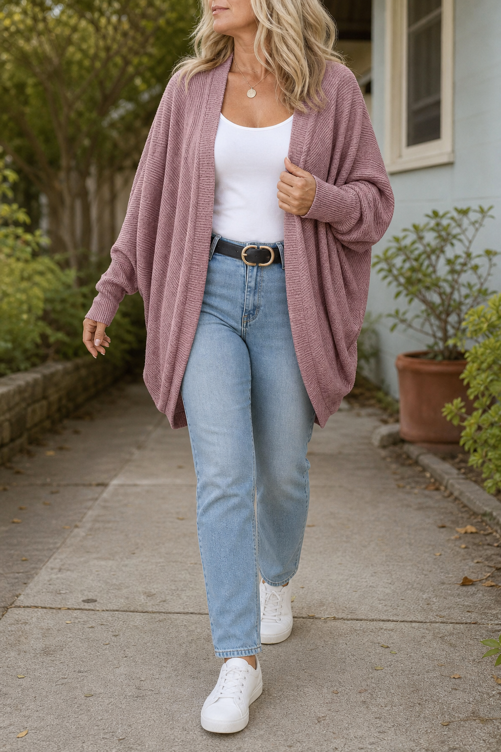 Wearbella – Batwing Sleeve Open-Front Knitted Cardigan