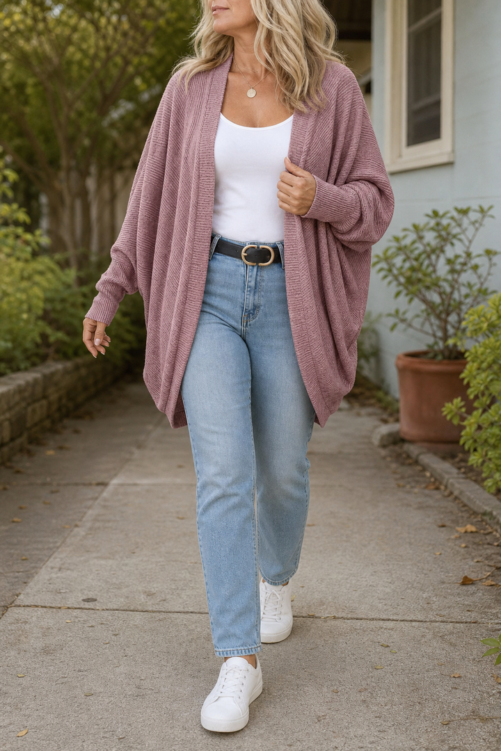 Wearbella – Batwing Sleeve Open-Front Knitted Cardigan