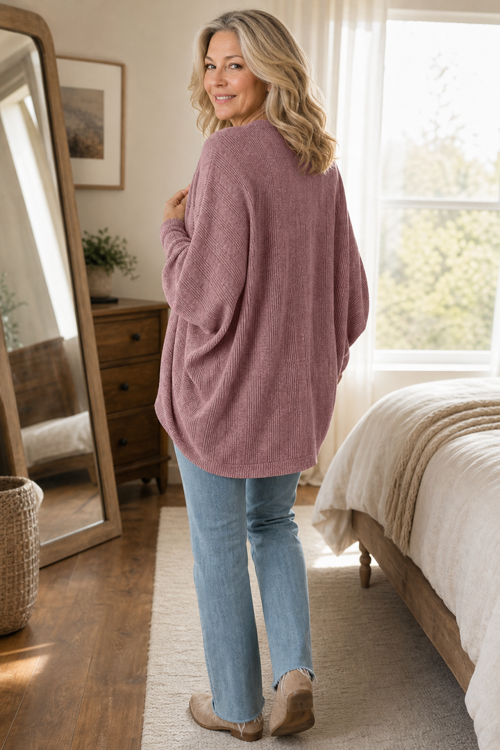 Wearbella – Batwing Sleeve Open-Front Knitted Cardigan