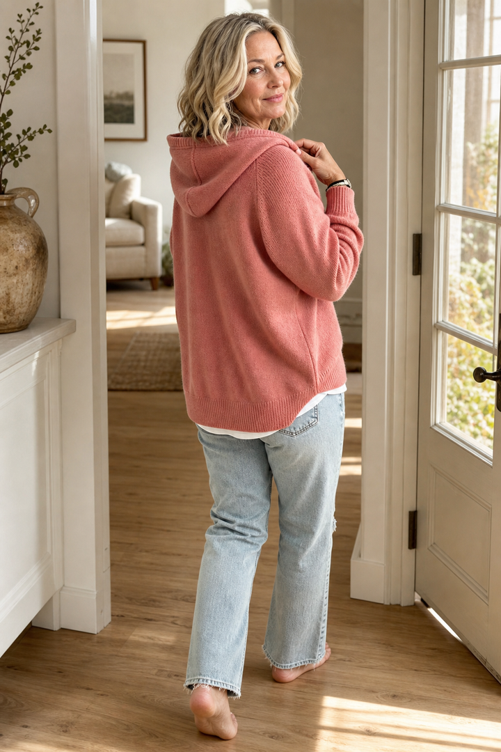 Hushwell – Drawstring Hooded Ribbed Knit Pullover