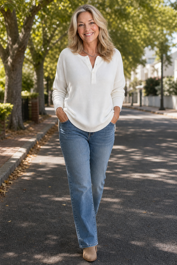 Wearbella – V-neck Button Placket Sweater