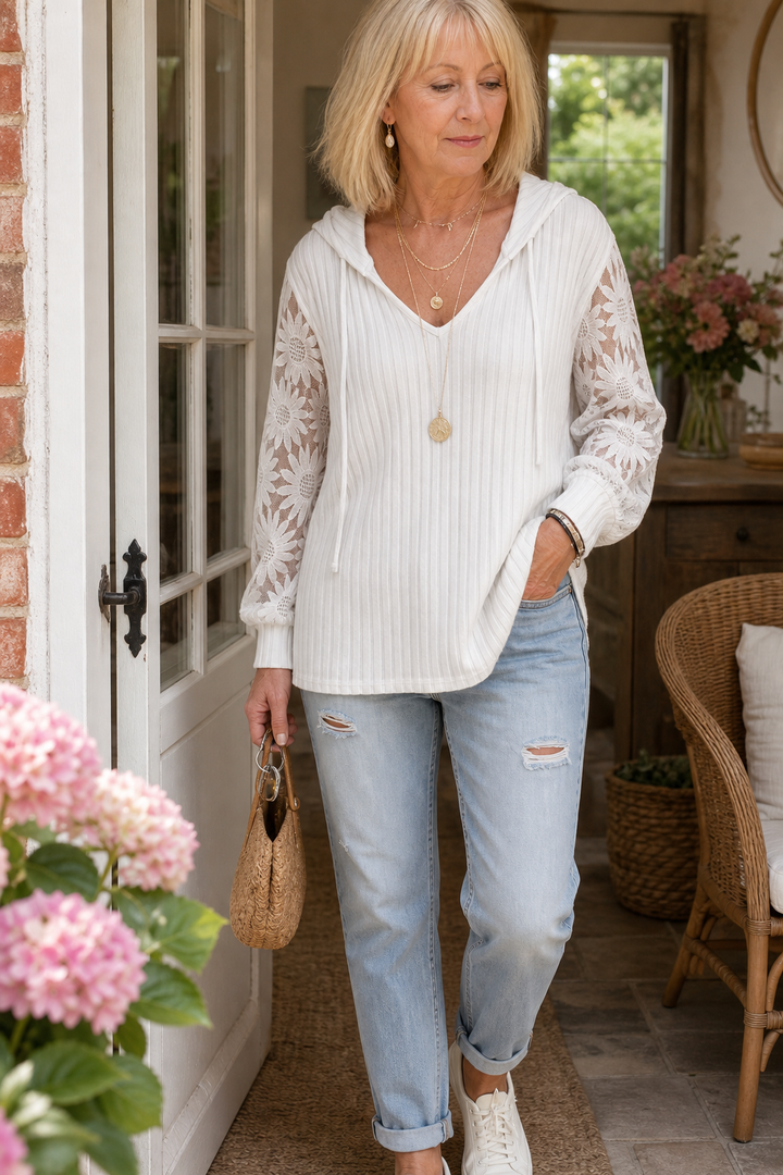 Lunetta – Lace Sleeve Ribbed Hoodie Cardigan